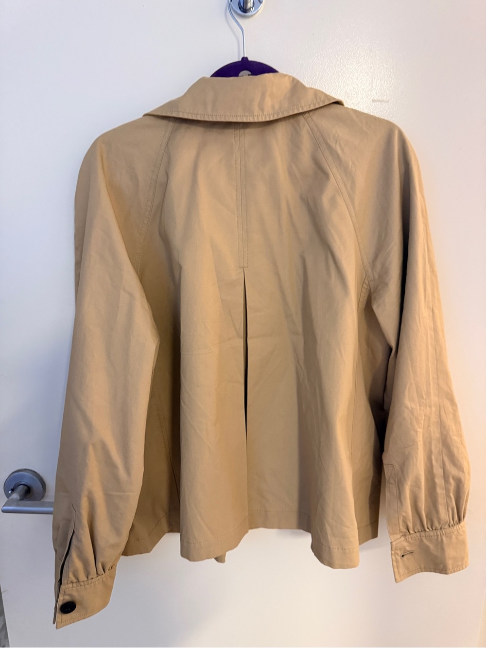 J.Crew Cropped Trench Jacket Khaki Tan Swing Coat XL Striped Lining - Picture 5 of 5